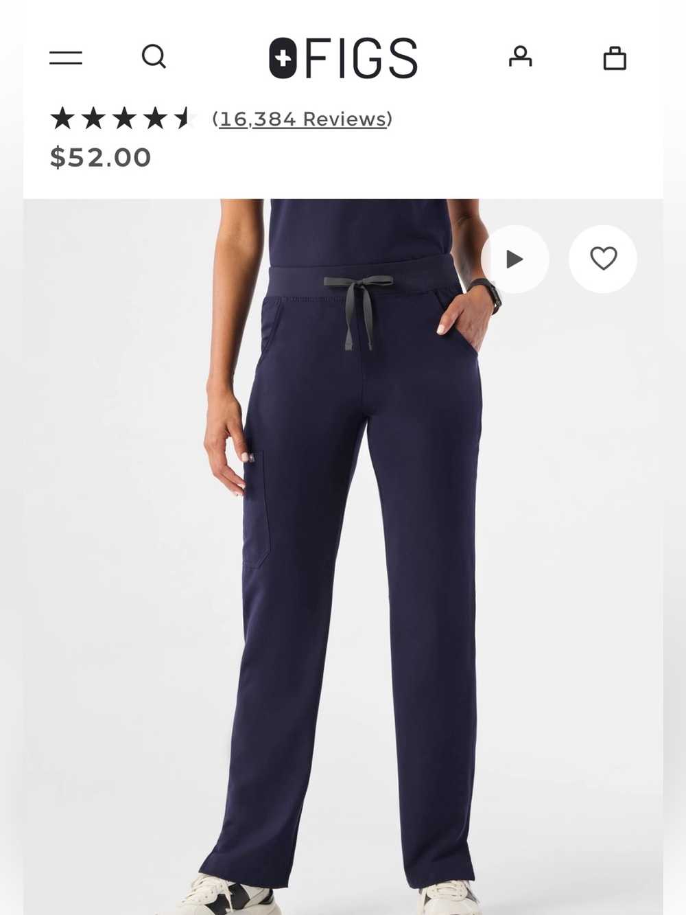 FIGS Women's Navy Kade Straight-Leg Scrub Pants size Medium Tall